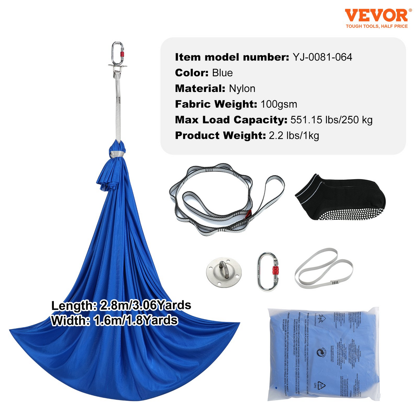 VEVOR Sensory Swing for Kids, 3.1 Yards, Therapy Swing for Children with Special Needs, Cuddle Swing Indoor Outdoor Hammock for Child & Adult with Autism, ADHD, Aspergers, Sensory Integration, Blue