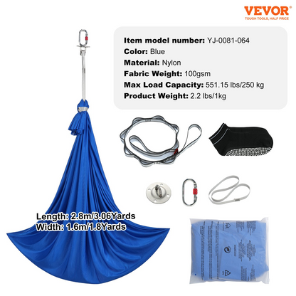 VEVOR Sensory Therapy Swing for Kids - 3.1 Yards Indoor/Outdoor Hammock, Blue