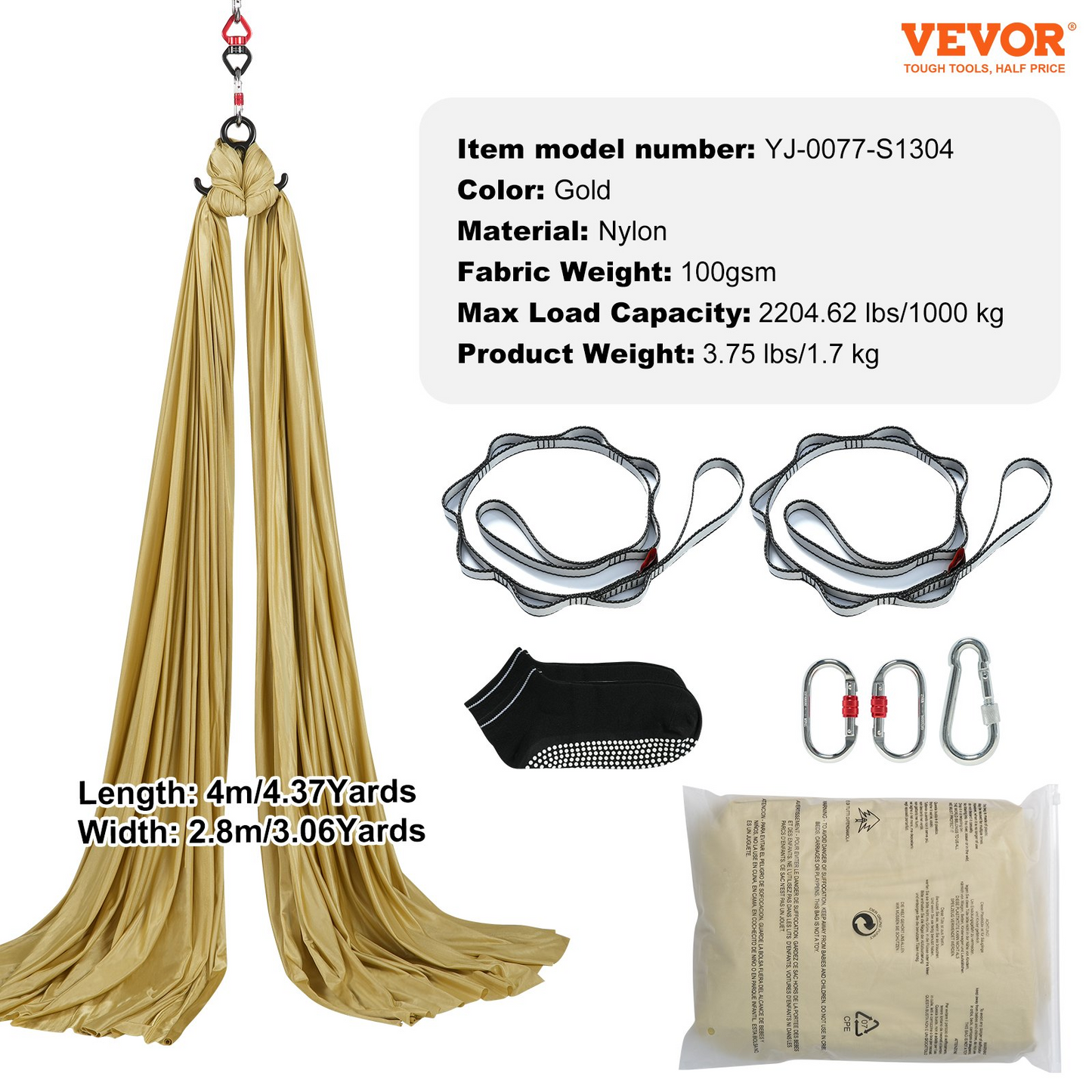 VEVOR 4.4-Yard Aerial Yoga Hammock | Complete Kit with Hardware & Guide