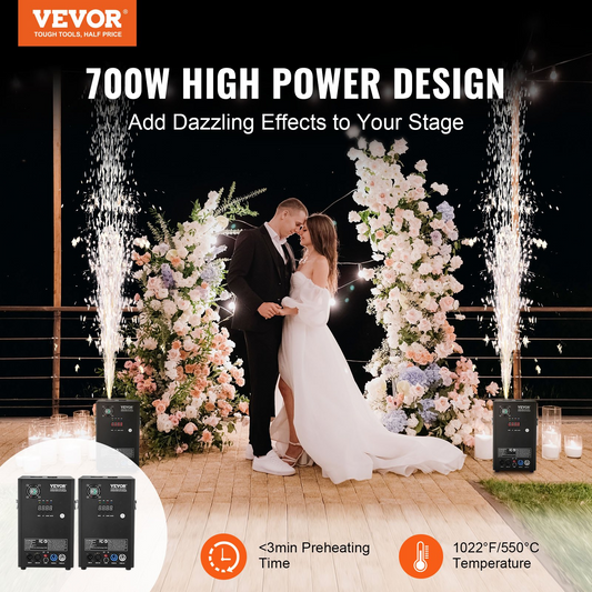 VEVOR Cold Spark Firework Machinex2 700W 6.6-16.4ft Stage DJ Wedding Event Party