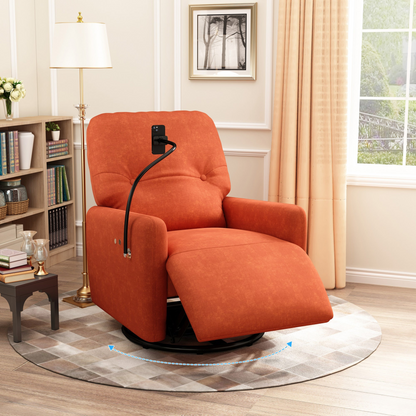 Orange 270° Swivel Recliner with Phone Holder for Home Theater