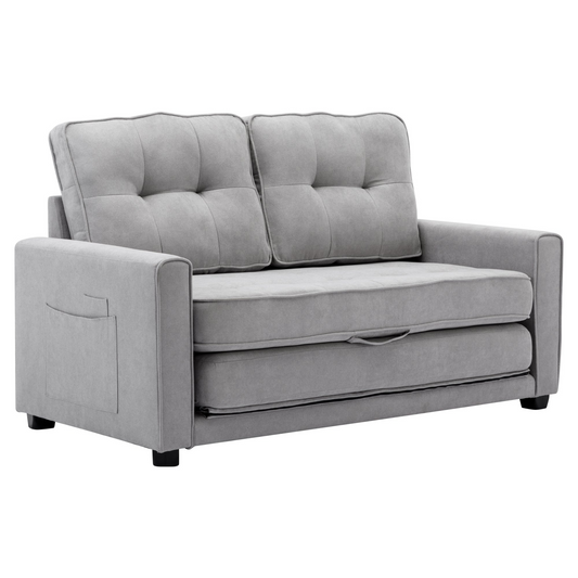 Upgrade Your Living Space with the 59.4" Loveseat Sofa with Pull-Out Bed - Modern Upholstered Couch with Side Pocket, Grey