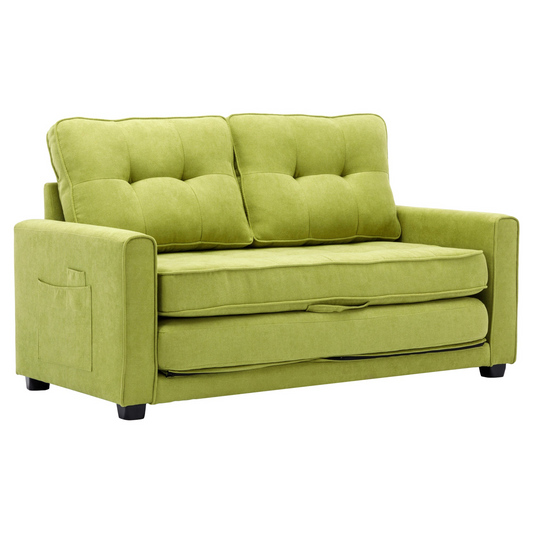 Upgrade Your Living Space with the 59.4" Loveseat Sofa - Modern Upholstered Couch with Pull-Out Bed and Side Pocket in Green