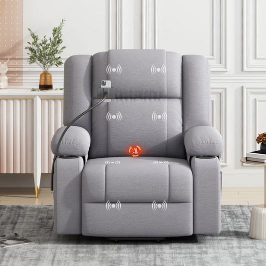 Power Lift Recliner Chair Electric Recliner for Elderly with Massage and Heating Functions - Grey