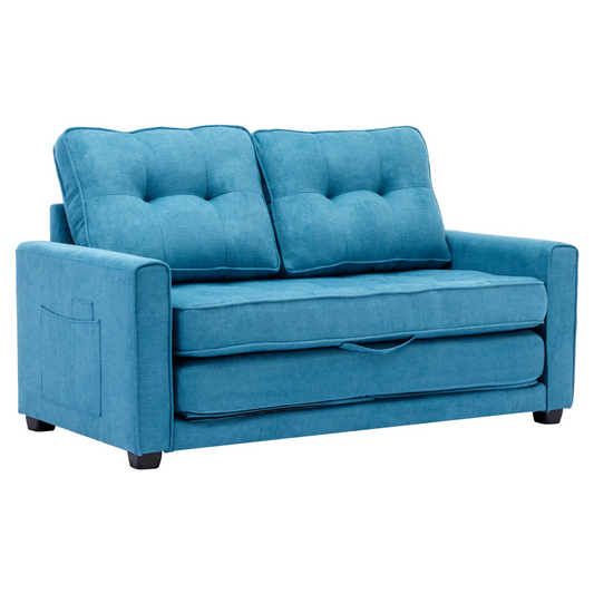 Upgrade Your Living Space with the 59.4" Loveseat Sofa | Modern Upholstered Couch with Pull-Out Bed - Blue