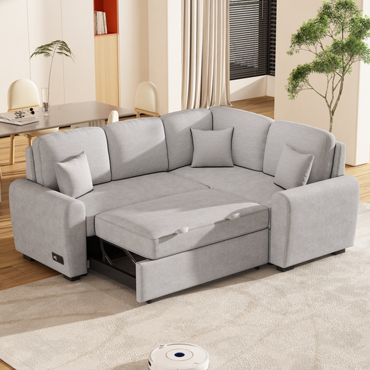 87.4" Sectional Sleeper Sofa with USB Charging Port and Plug Outlet - Modern and Functional Design