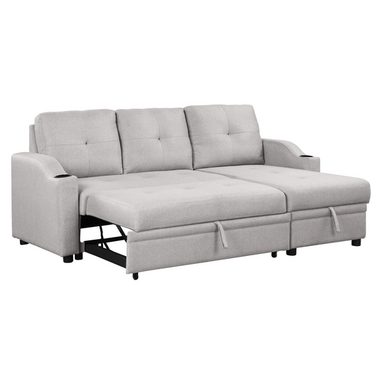 80.3" Pull Out Sofa Bed with Storage Chaise and Cup Holder