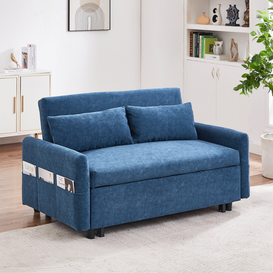 Upgrade Your Living Space with the 55.1" Pull Out Sleep Sofa Bed Loveseat - Blue