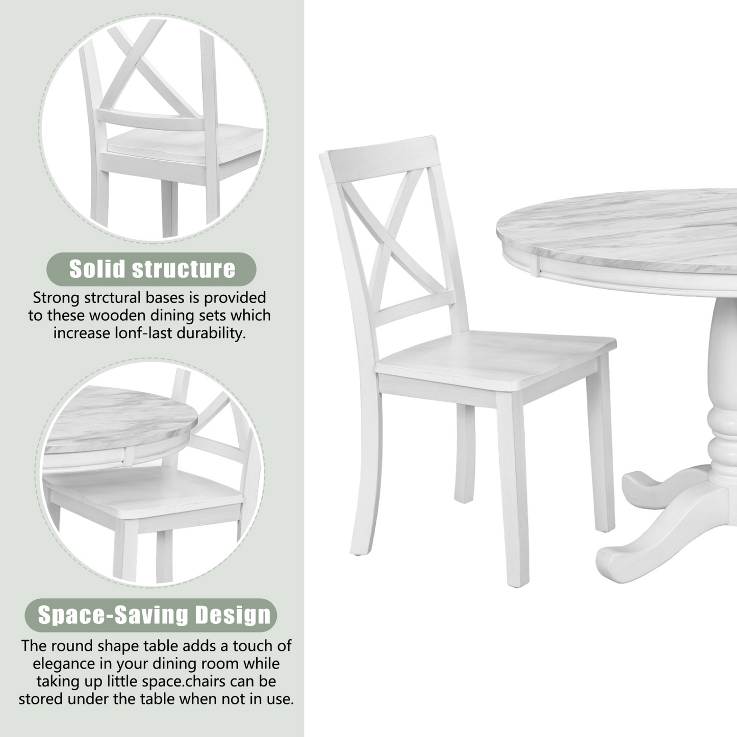 5 Pieces Dining Table and Chairs Set for 4 Persons, Kitchen Room Solid Wood Table with 4 Chairs