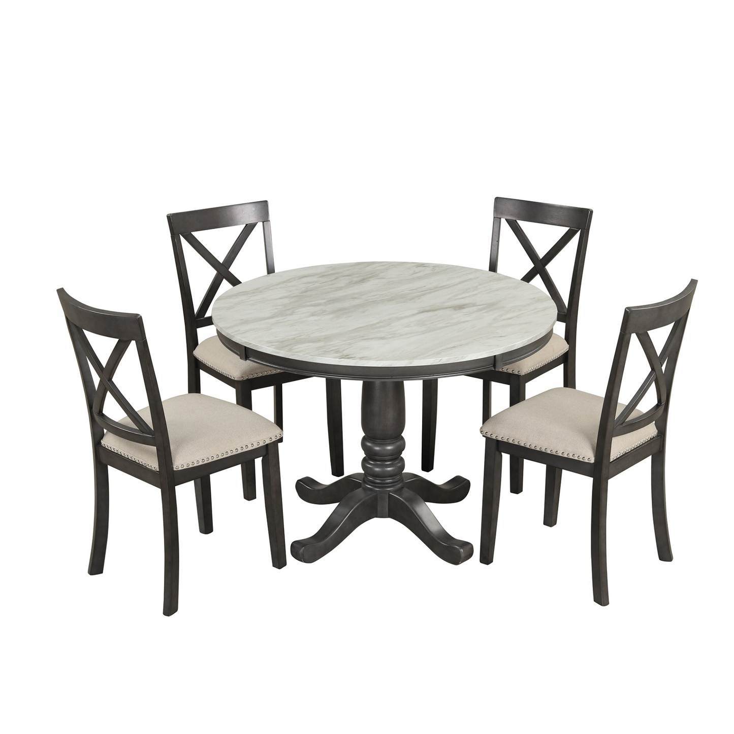 5 Pieces Dining Table and Chairs Set for 4 Persons, Kitchen Room Solid Wood Table with 4 Chairs