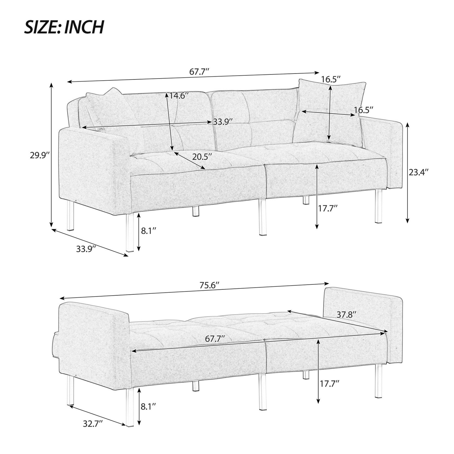 Modern Convertible Folding Futon Sofa Bed - Linen Upholstered, Multiple Adjustable Positions, Sturdy Frame, Perfect for Small Spaces