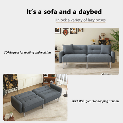 Modern Convertible Folding Futon Sofa Bed - Linen Upholstered, Multiple Adjustable Positions, Sturdy Frame, Perfect for Small Spaces