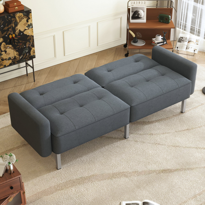 Modern Convertible Folding Futon Sofa Bed - Linen Upholstered, Multiple Adjustable Positions, Sturdy Frame, Perfect for Small Spaces