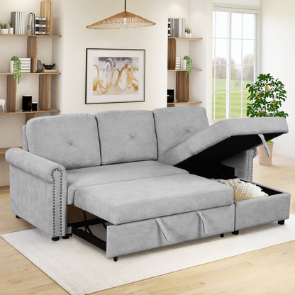 83" Modern Convertible Sleeper Sofa Bed with Storage Chaise, Gray - Stylish and Functional | [Brand Name]