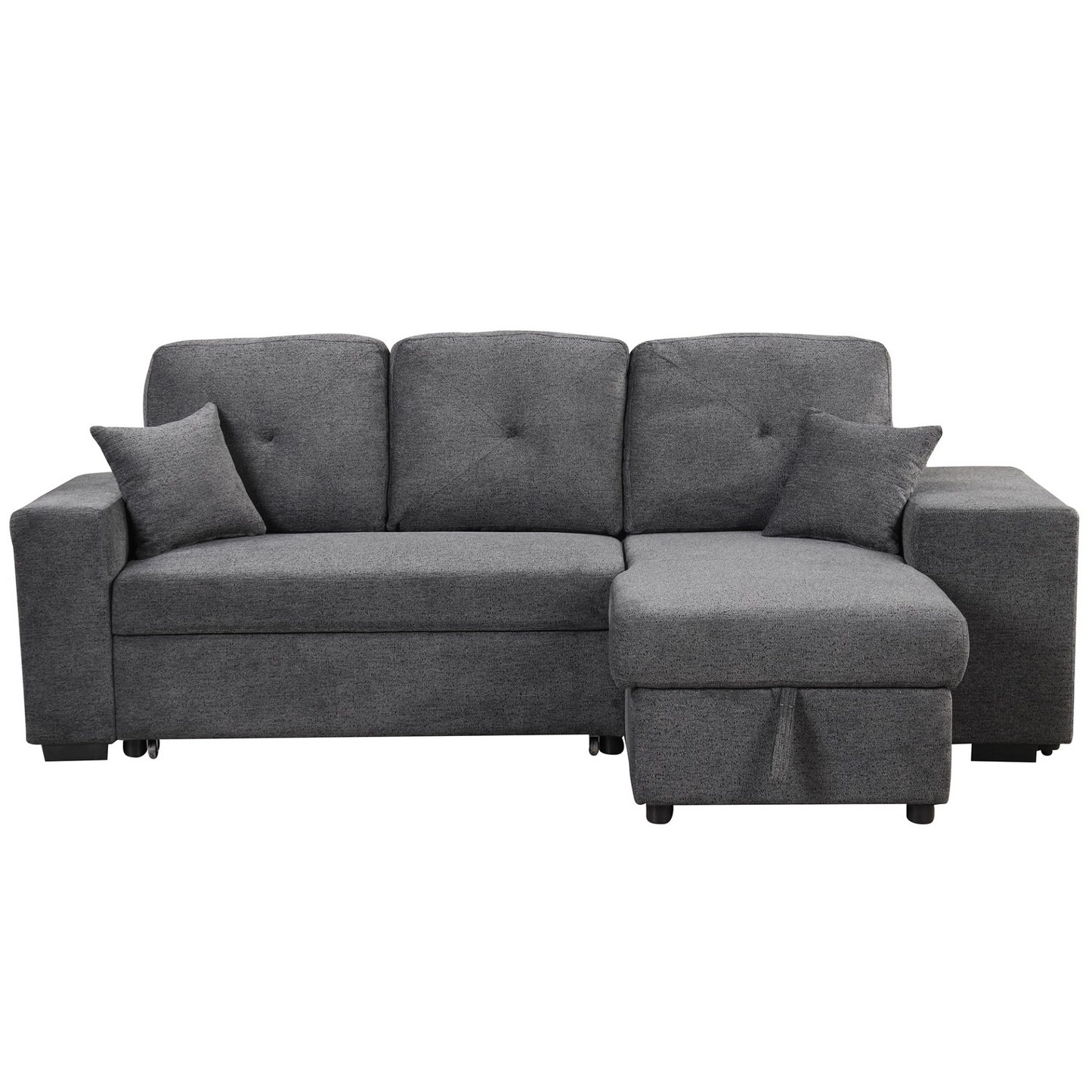 Reversible Sleeper Sectional Sofa Bed with Side Shelf and 2 Stools - Blue Black - Versatile and Functional