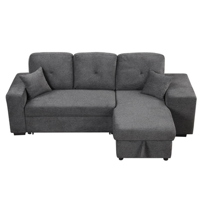 Reversible Sleeper Sectional Sofa Bed with Side Shelf and 2 Stools - Blue Black - Versatile and Functional