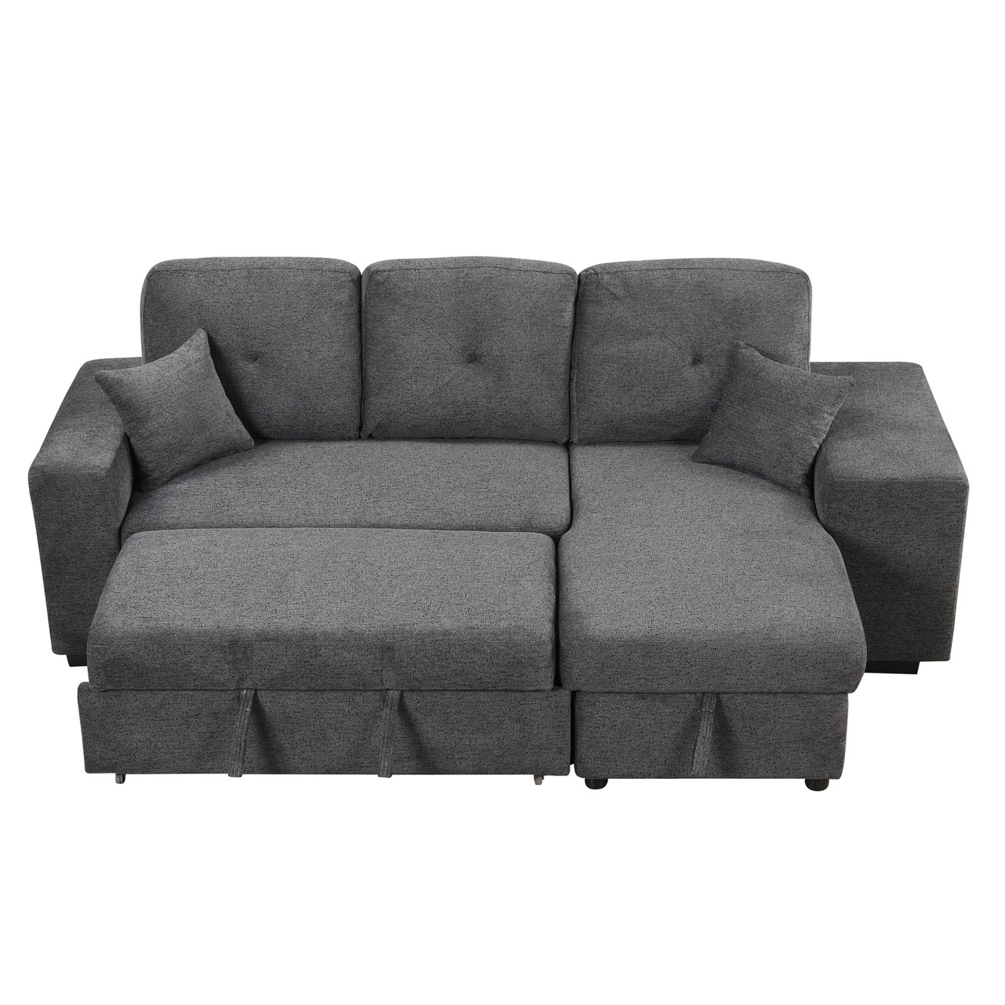 Reversible Sleeper Sectional Sofa Bed with Side Shelf and 2 Stools - Blue Black - Versatile and Functional