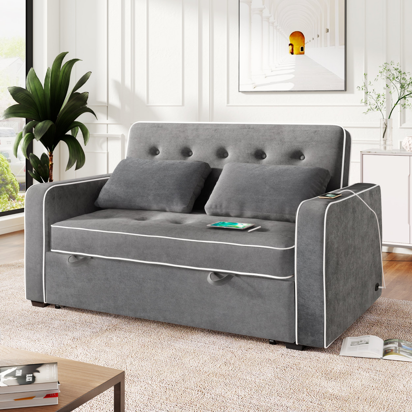 Upgrade Your Living Room with the 65.7" Linen Upholstered Sleeper Bed