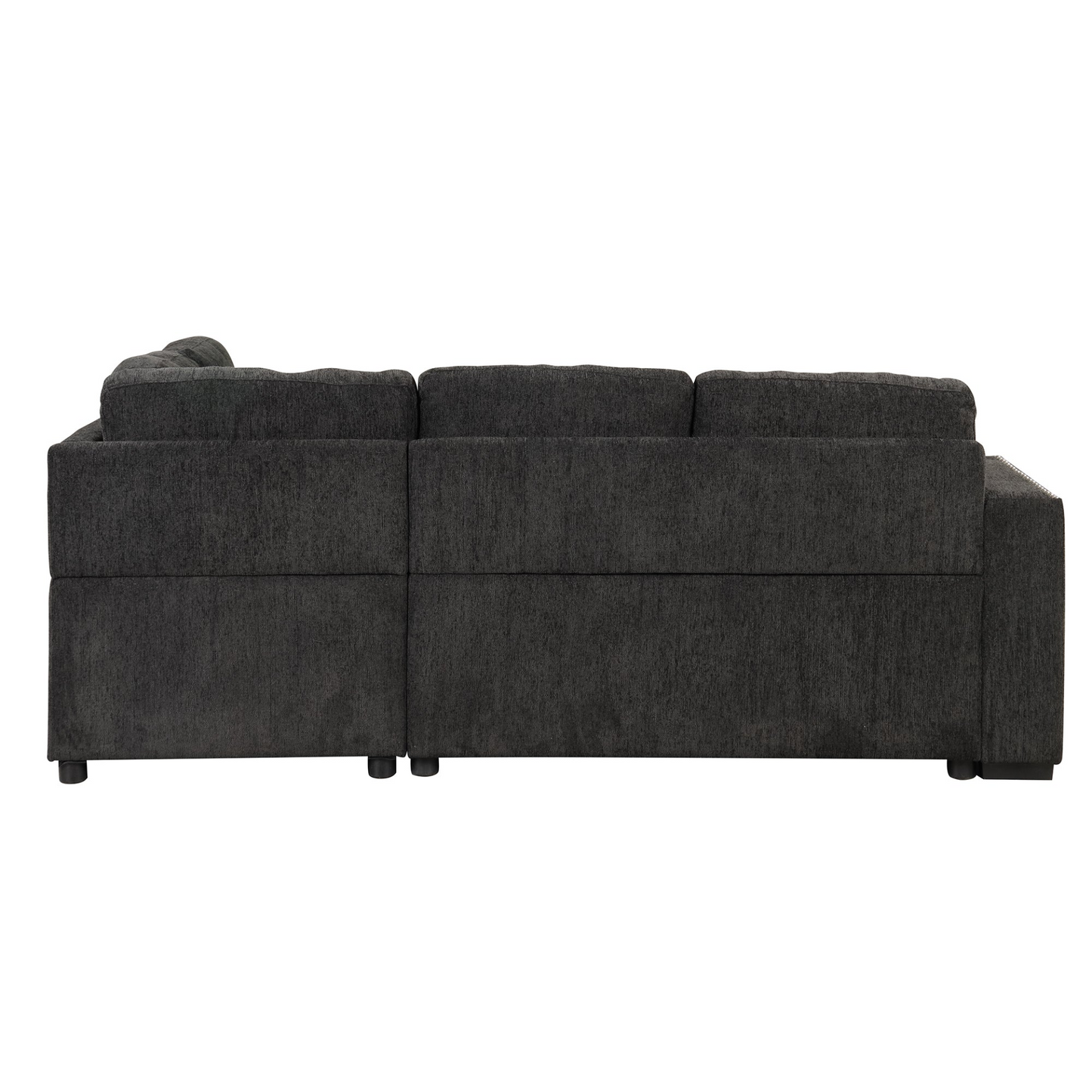 83.8" Sectional Pull-Out Sofa Bed L-Shaped Corner Sofa Couch with Storage Chaise, USB Ports, Power Sockets, Cup Holder - Black