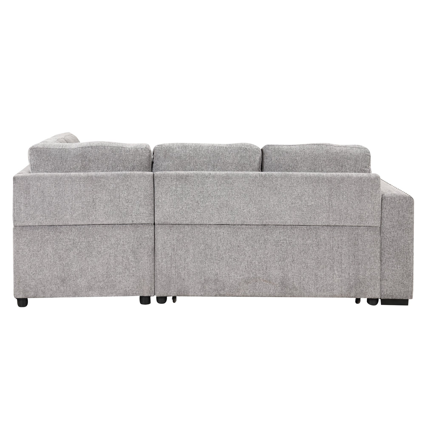 83.8" Sectional Pull-Out Sofa Bed L-Shaped Corner Sofa Couch with Storage Chaise, USB Ports, Power Sockets, Cup Holder - Light Gray