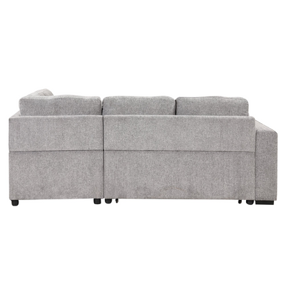 83.8" Sectional Pull-Out Sofa Bed L-Shaped Corner Sofa Couch with Storage Chaise, USB Ports, Power Sockets, Cup Holder - Light Gray