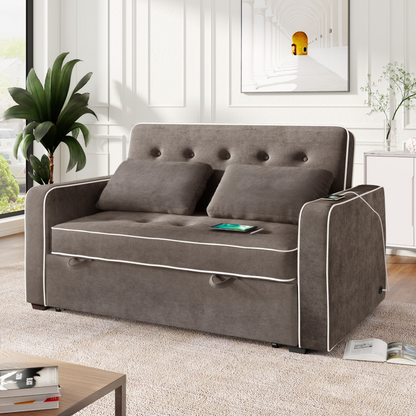 Upgrade Your Living Room with the 65.7" Linen Upholstered Sleeper Bed - Pull Out Sofa Bed Couch with Dual USB Charging Port