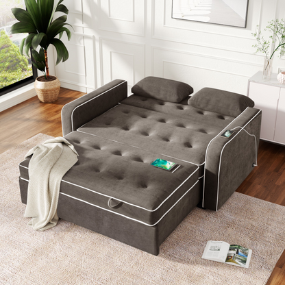 Upgrade Your Living Room with the 65.7" Linen Upholstered Sleeper Bed - Pull Out Sofa Bed Couch with Dual USB Charging Port