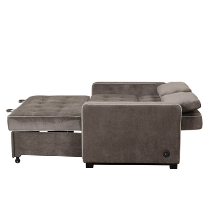 Upgrade Your Living Room with the 65.7" Linen Upholstered Sleeper Bed - Pull Out Sofa Bed Couch with Dual USB Charging Port