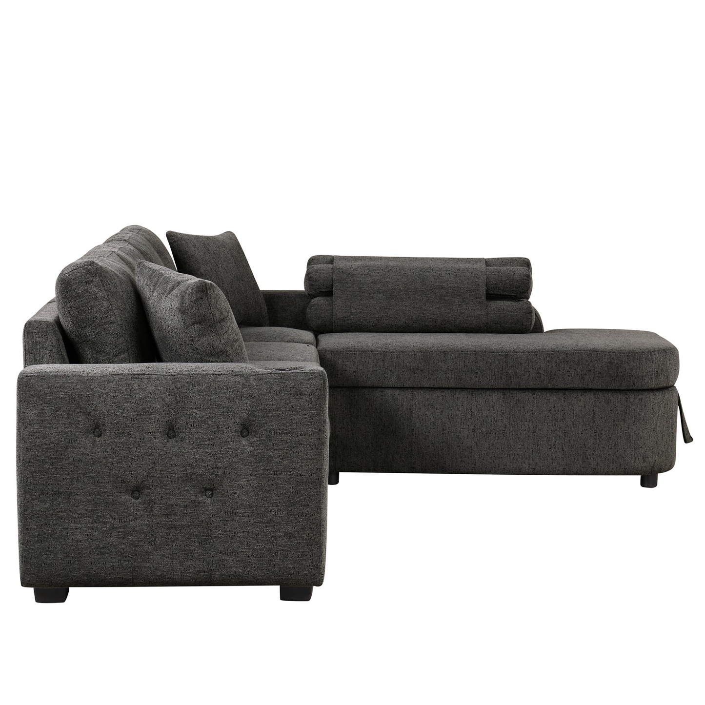 L-Shaped Sectional Sofa with Storage, Cup Holder, USB - Black