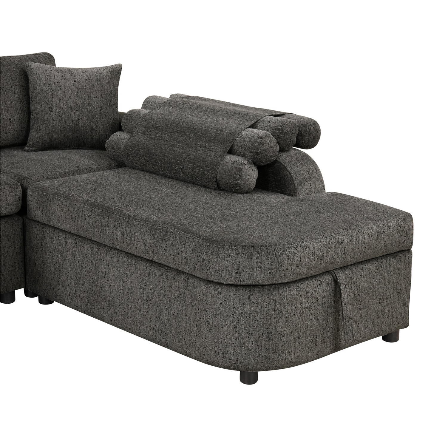 L-Shaped Sectional Sofa with Storage, Cup Holder, USB - Black