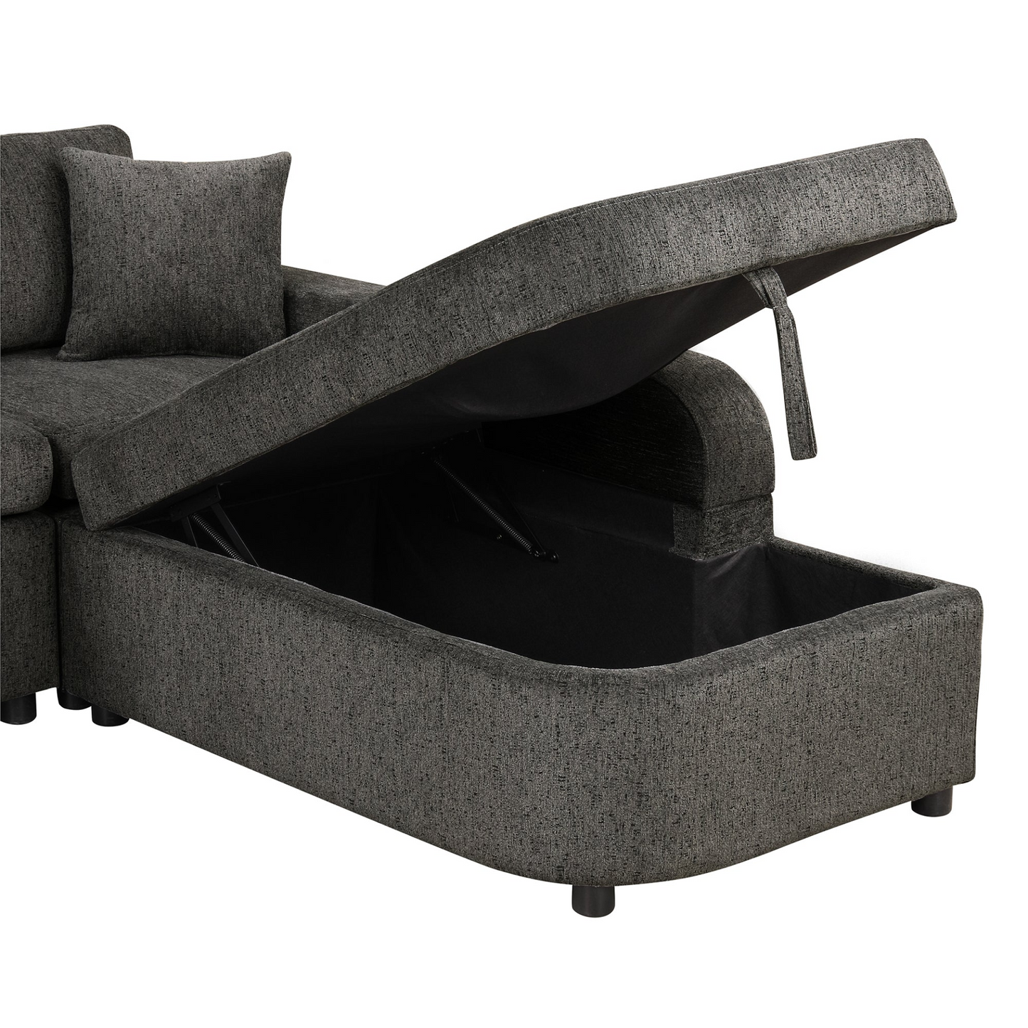 L-Shaped Sectional Sofa with Storage, Cup Holder, USB - Black