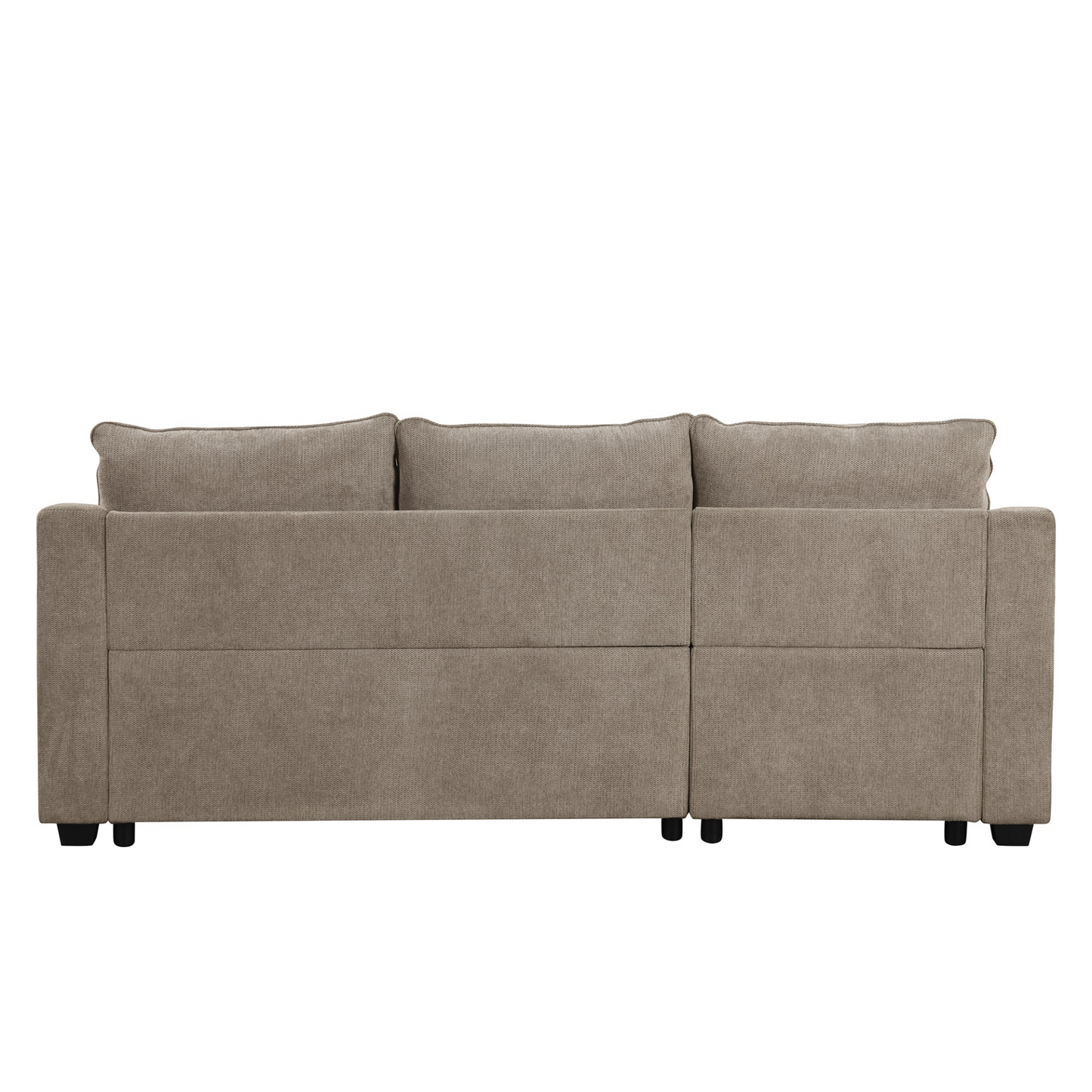 90" Pull Out Sleeper Sofa L-Shaped Couch | Convertible Sofa Bed with Storage Chaise, Racks, and USB Ports - Light Brown