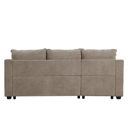 90" Pull Out Sleeper Sofa L-Shaped Couch | Convertible Sofa Bed with Storage Chaise, Racks, and USB Ports - Light Brown