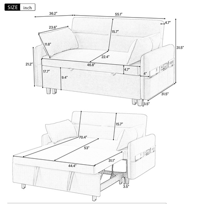 Upgrade Your Living Space with the 55.1" Pull Out Sleep Sofa Bed Loveseat - Blue