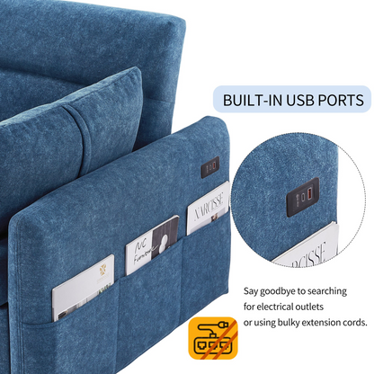 Upgrade Your Living Space with the 55.1" Pull Out Sleep Sofa Bed Loveseat - Blue