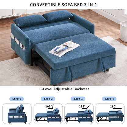 Upgrade Your Living Space with the 55.1" Pull Out Sleep Sofa Bed Loveseat - Blue