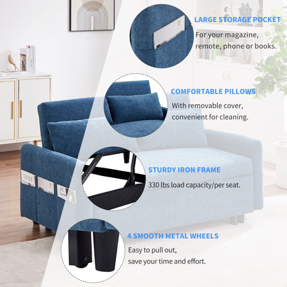 Upgrade Your Living Space with the 55.1" Pull Out Sleep Sofa Bed Loveseat - Blue