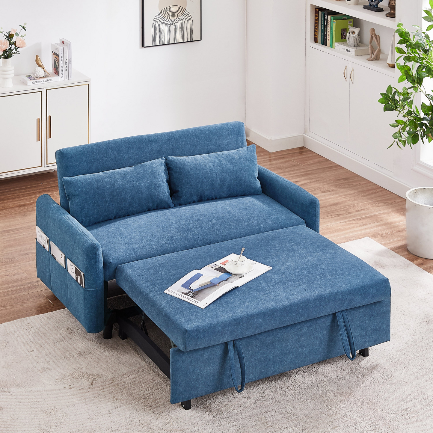 Upgrade Your Living Space with the 55.1" Pull Out Sleep Sofa Bed Loveseat - Blue