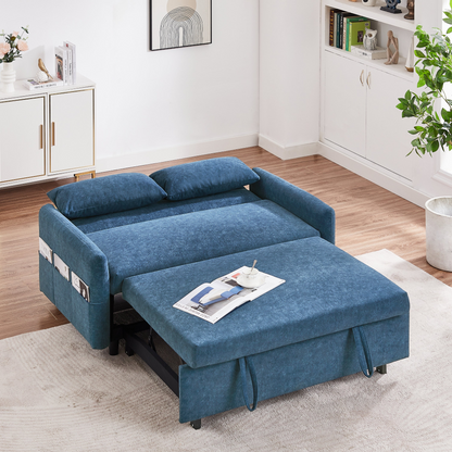 Upgrade Your Living Space with the 55.1" Pull Out Sleep Sofa Bed Loveseat - Blue