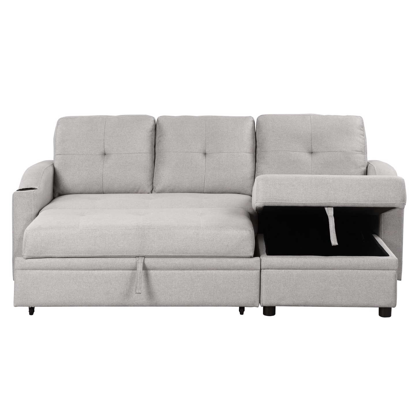 80.3" Pull Out Sofa Bed with Storage Chaise and Cup Holder