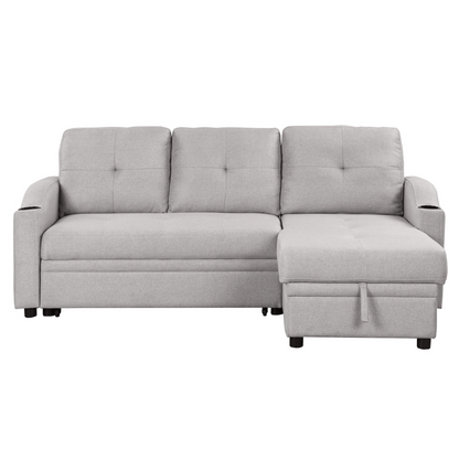 80.3" Pull Out Sofa Bed with Storage Chaise and Cup Holder