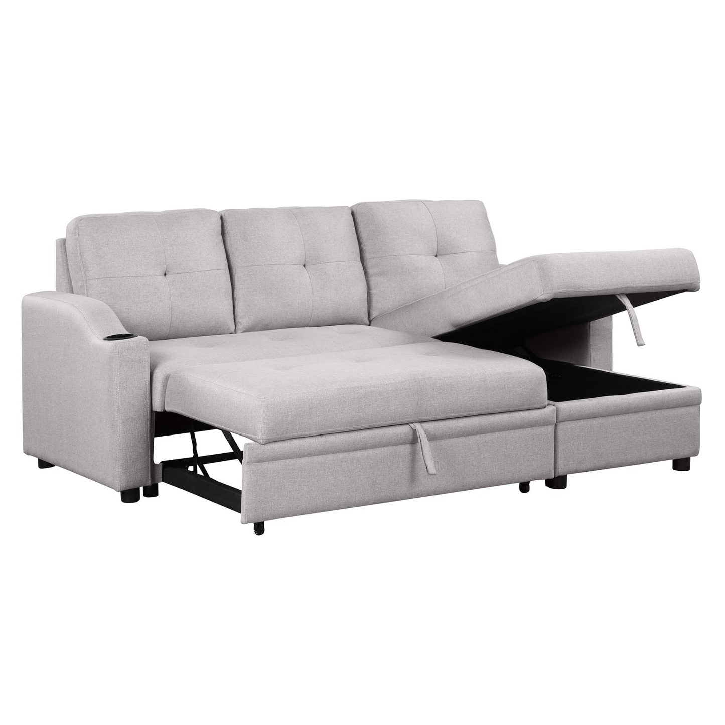 80.3" Pull Out Sofa Bed with Storage Chaise and Cup Holder