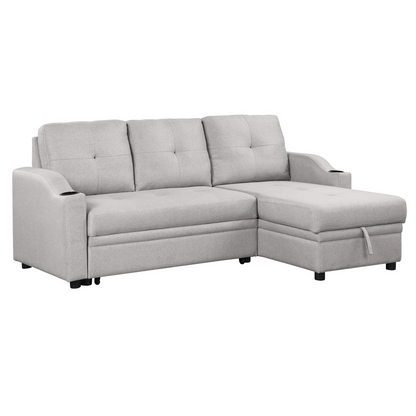 80.3" Pull Out Sofa Bed with Storage Chaise and Cup Holder