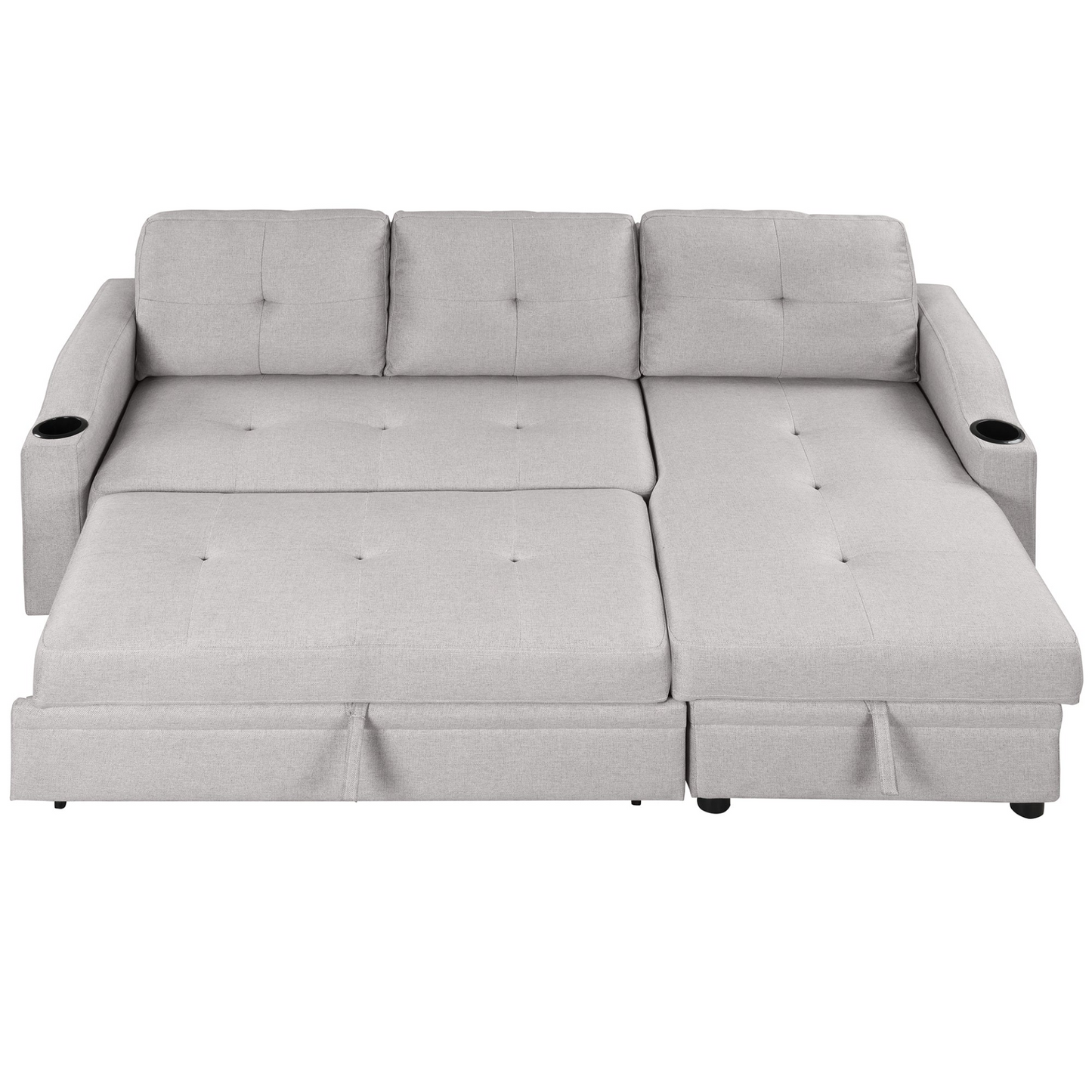 80.3" Pull Out Sofa Bed with Storage Chaise and Cup Holder