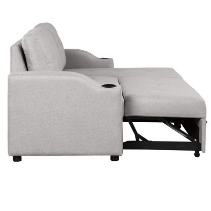 80.3" Pull Out Sofa Bed with Storage Chaise and Cup Holder