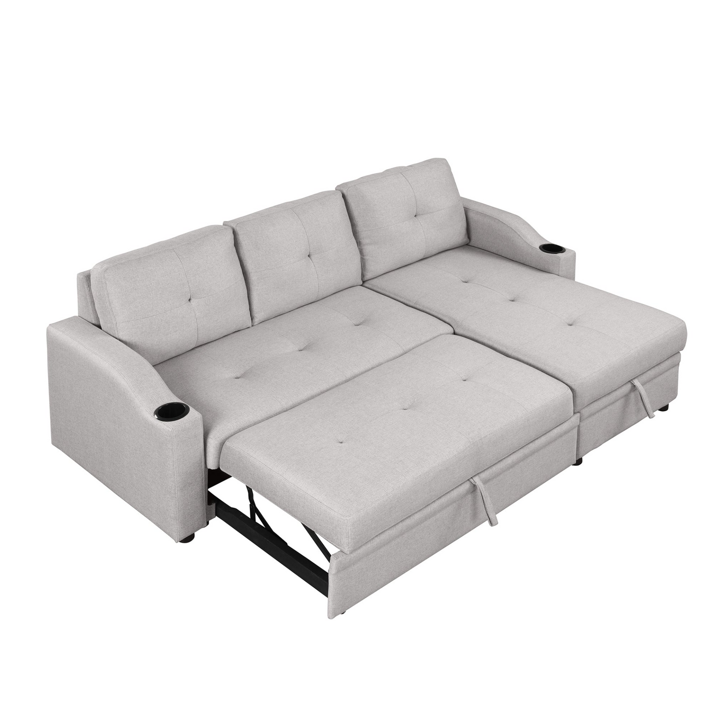 80.3" Pull Out Sofa Bed with Storage Chaise and Cup Holder