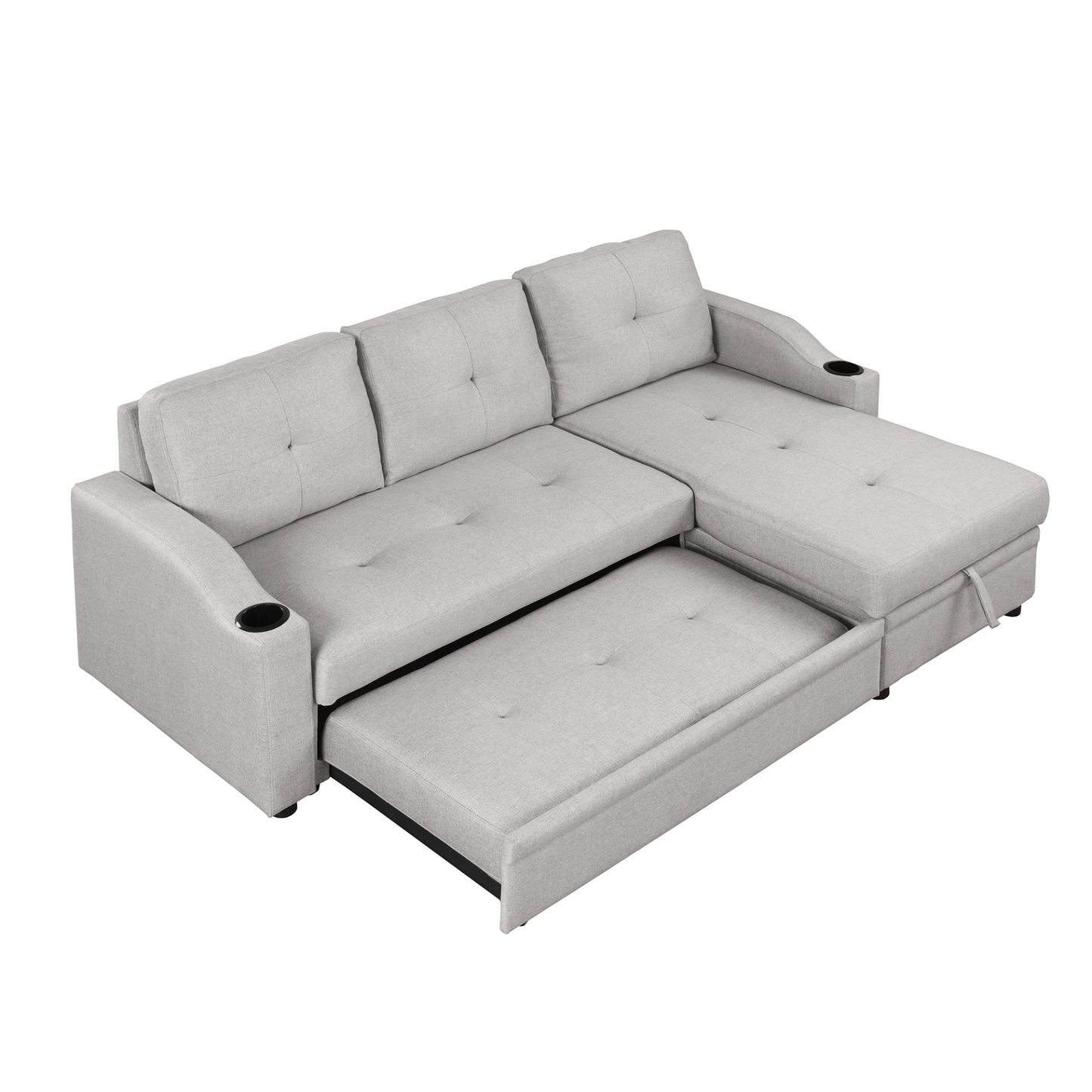 80.3" Pull Out Sofa Bed with Storage Chaise and Cup Holder