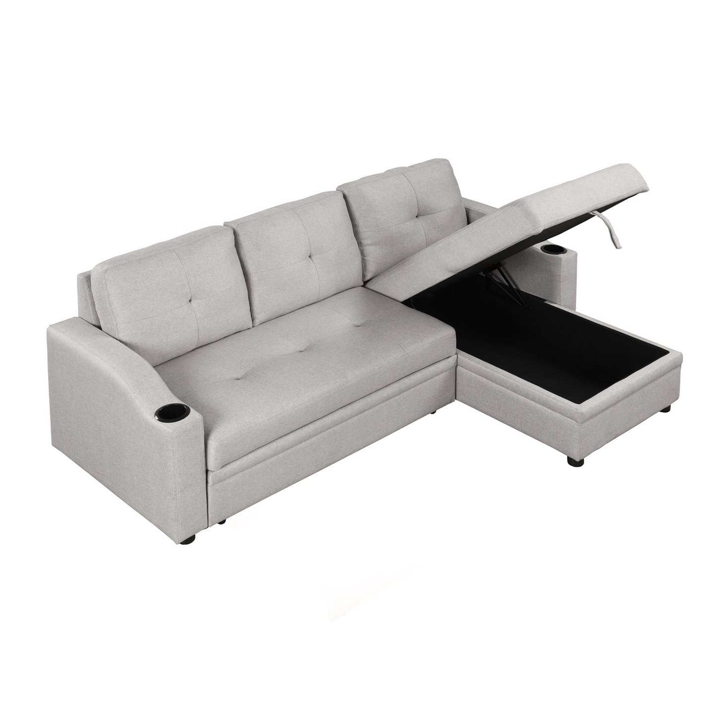 80.3" Pull Out Sofa Bed with Storage Chaise and Cup Holder