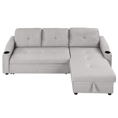 80.3" Pull Out Sofa Bed with Storage Chaise and Cup Holder