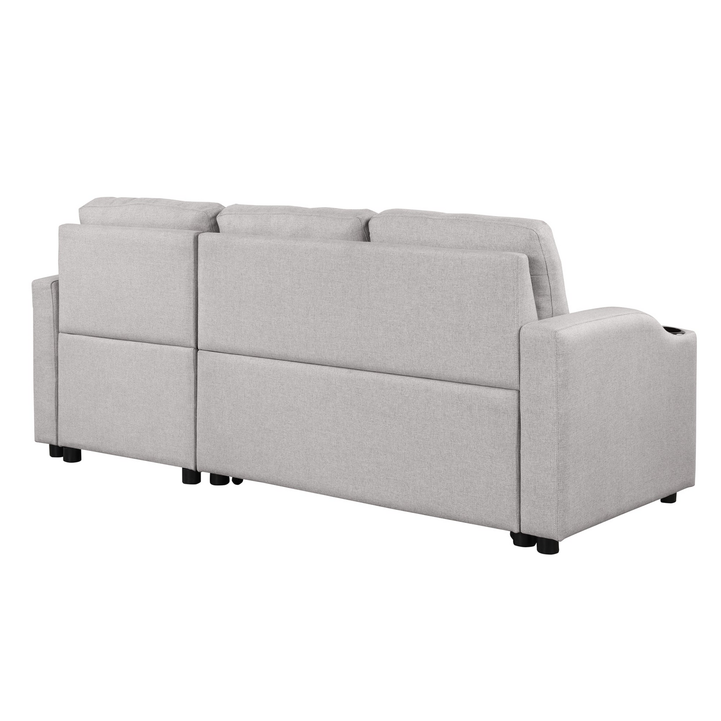 80.3" Pull Out Sofa Bed with Storage Chaise and Cup Holder